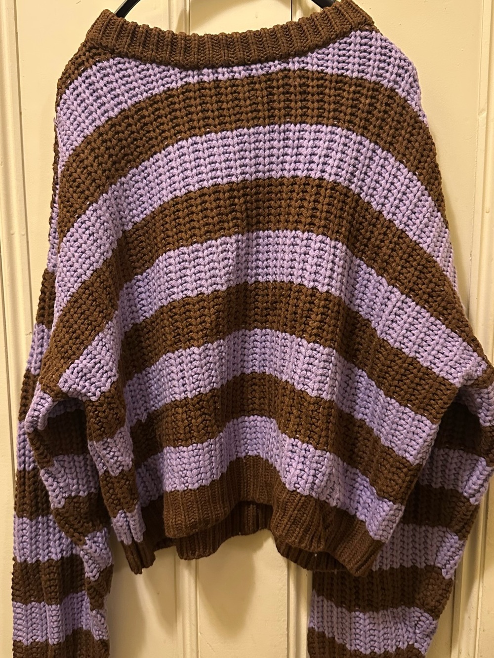 Striped Chunky Knit Sweater - Lavender & Brown